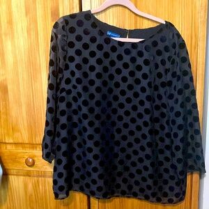 RSVP by TALBOTS Blouse Sz XL Black Velvet Dot 3/4 Sleeve Burnout Tunic Top